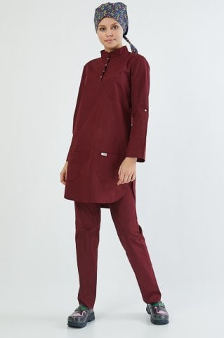 Bordo Tesettür Cerrahi Forma Takım