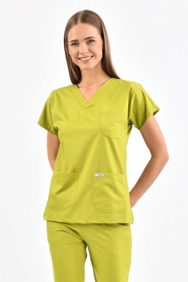 Likralı Limon Yeşili Forma Üst