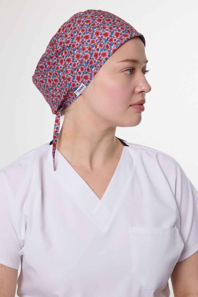 Pink Flower Surgical Cap