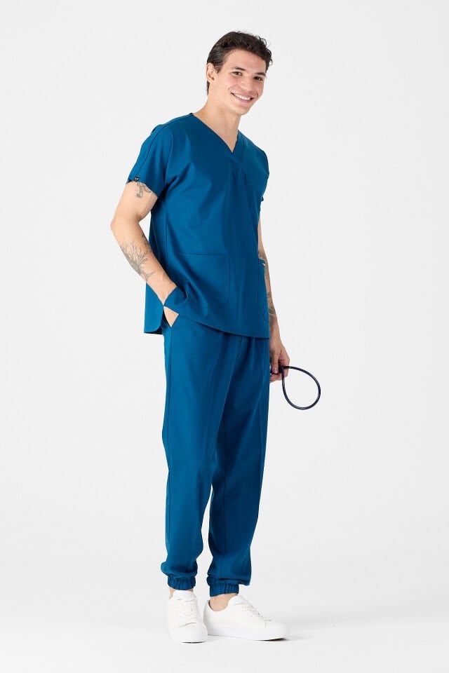 Petrol Mavisi Paça Lastikli Likralı Takım