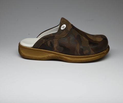 Kahverengi Kamuflaj Desenli Koyu Taban Erkek Sabo Terlik