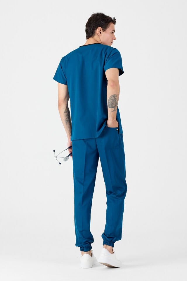 Petrol Mavisi Paça Lastikli Likralı Takım