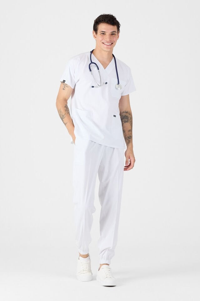 Beyaz Paça Lastikli Likralı Takım