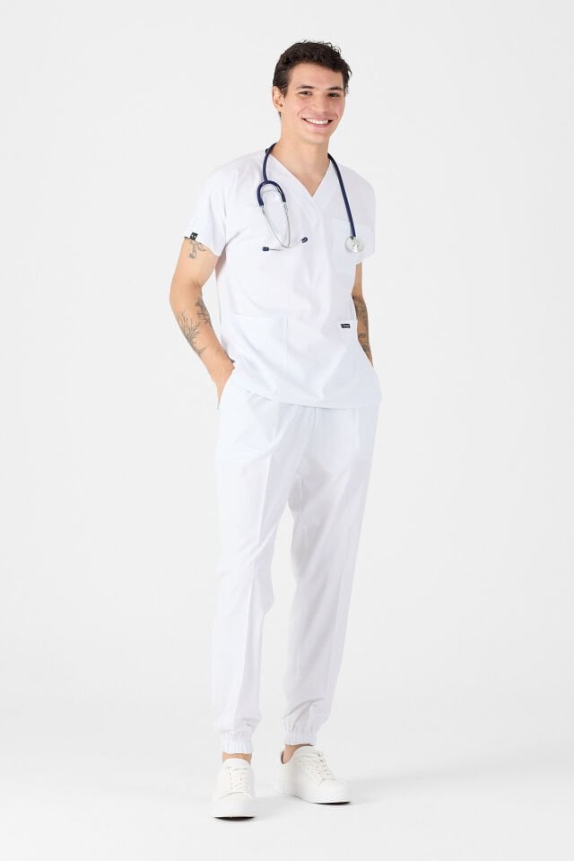 Beyaz Paça Lastikli Likralı Takım