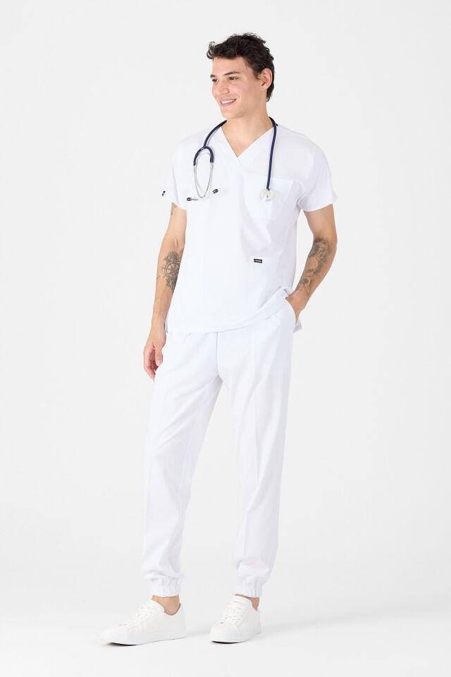 Beyaz Paça Lastikli Likralı Takım