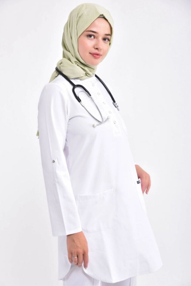 White Lycra Hijab Scrubs Top