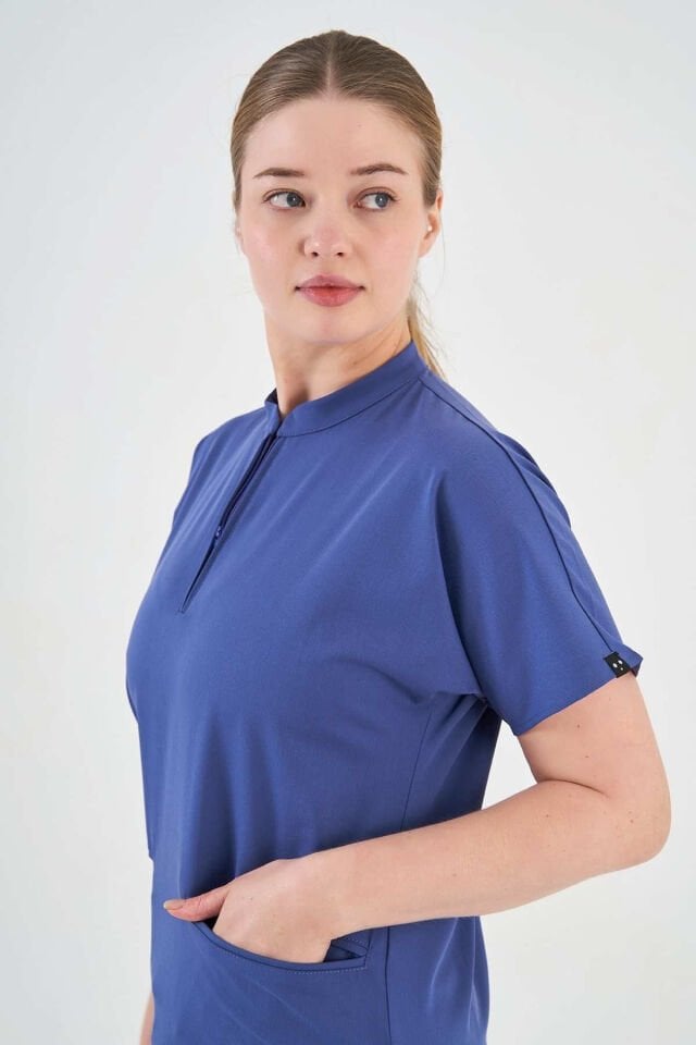 Likralı Morcivert Fermuar Detaylı Scrubs