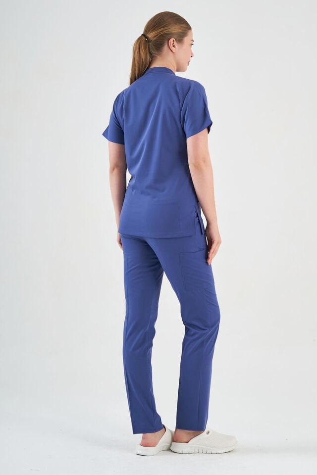 Likralı Morcivert Fermuar Detaylı Scrubs