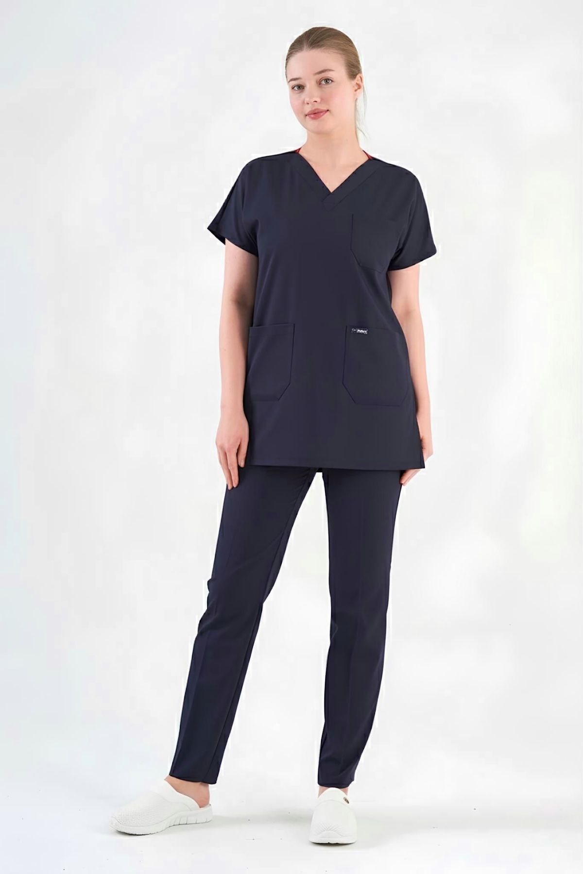 Likralı Koyu Lacivert Kısa Kol Tunik Boy Scrubs Forma