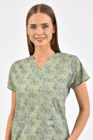 Yüz Figürlü Yeşil Cerrahi Üst