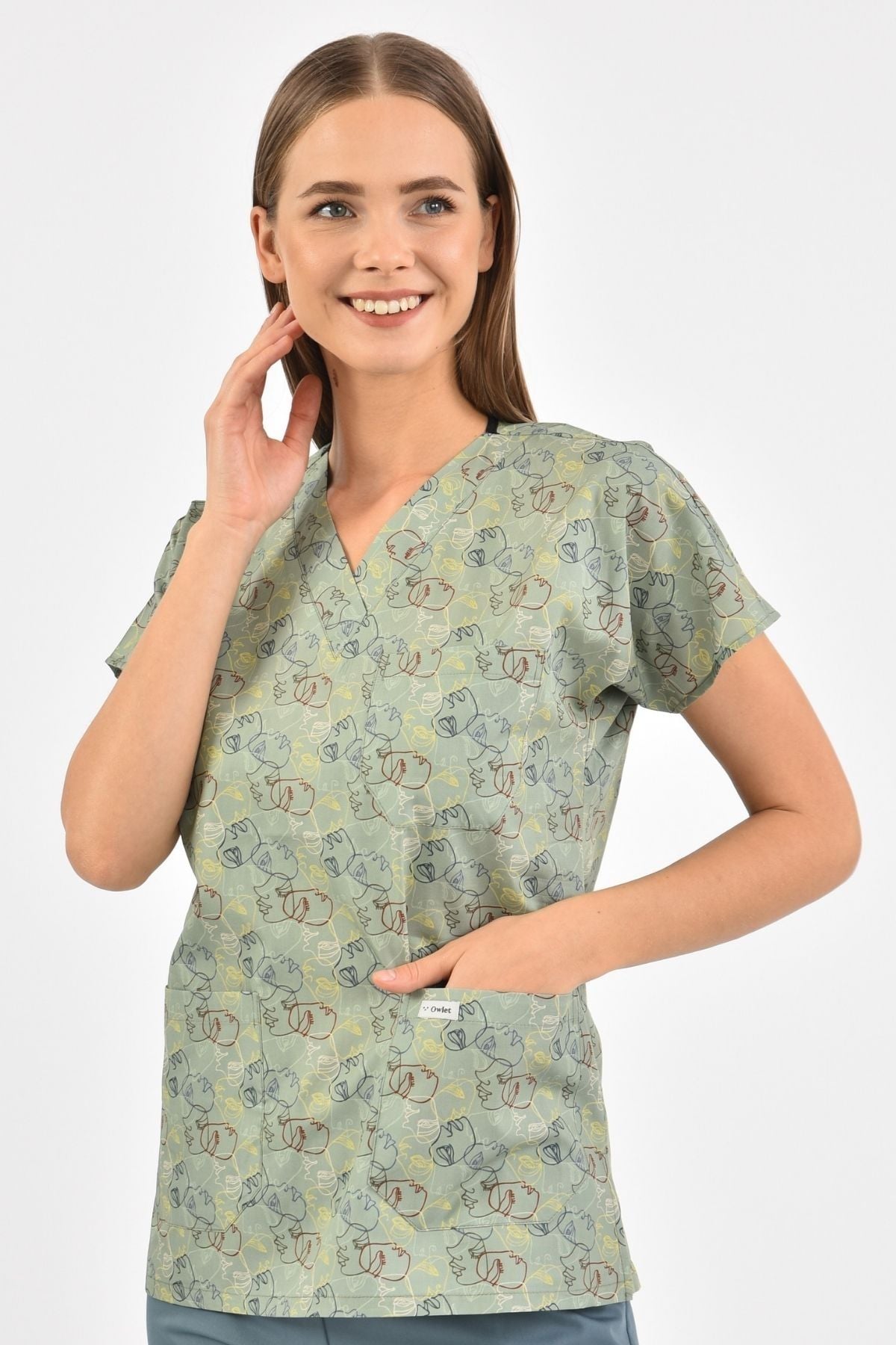 Yüz Figürlü Yeşil Cerrahi Üst