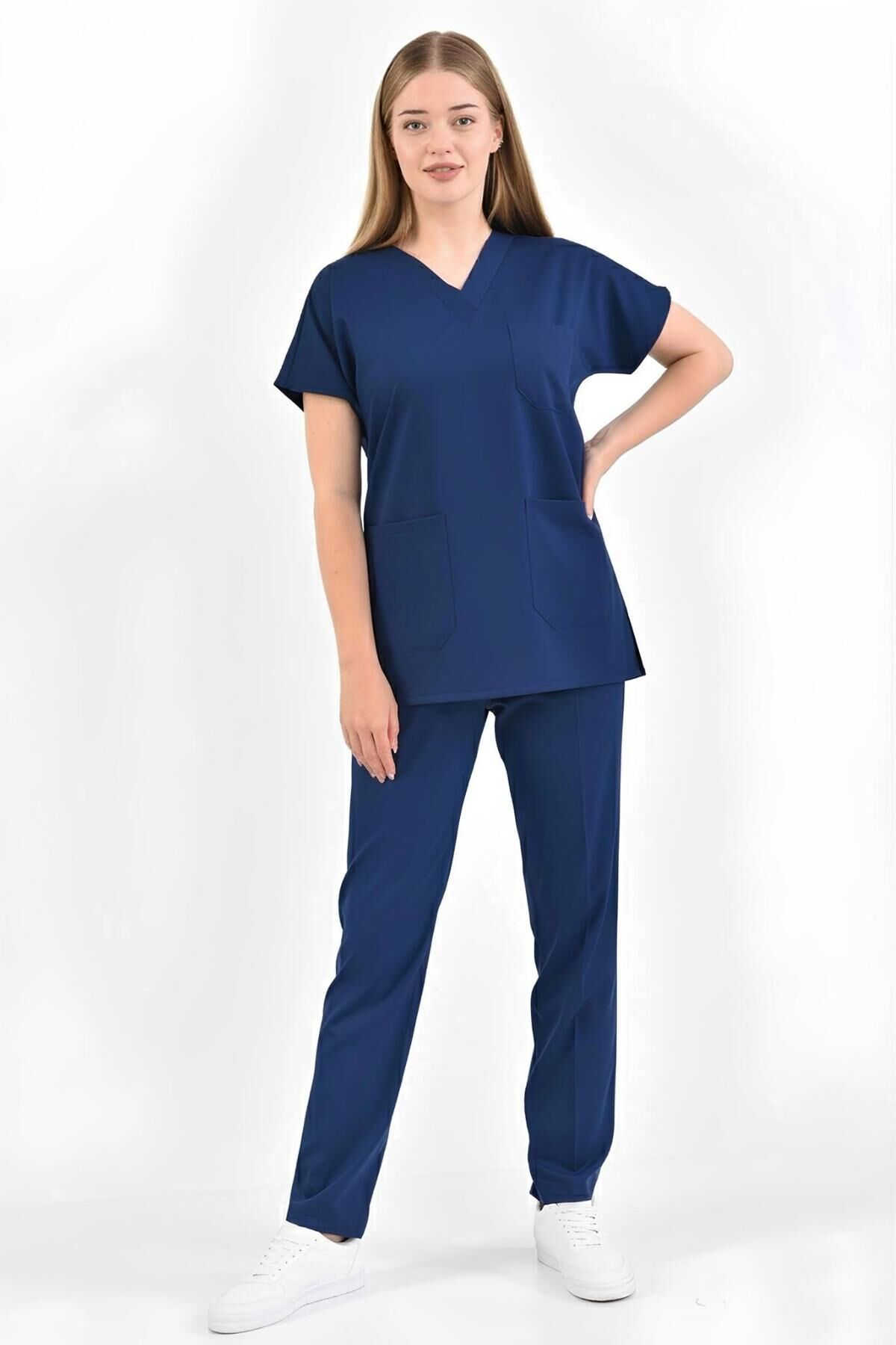Likralı Lacivert Kısa Kol Tunik Boy Scrubs Forma