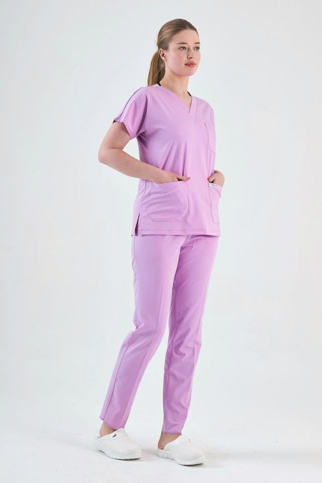 Toz Pembe Likralı Cerrahi Takım