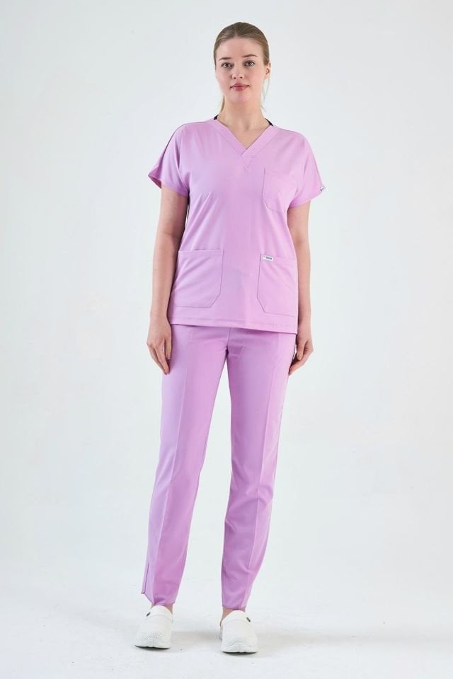Toz Pembe Likralı Cerrahi Takım
