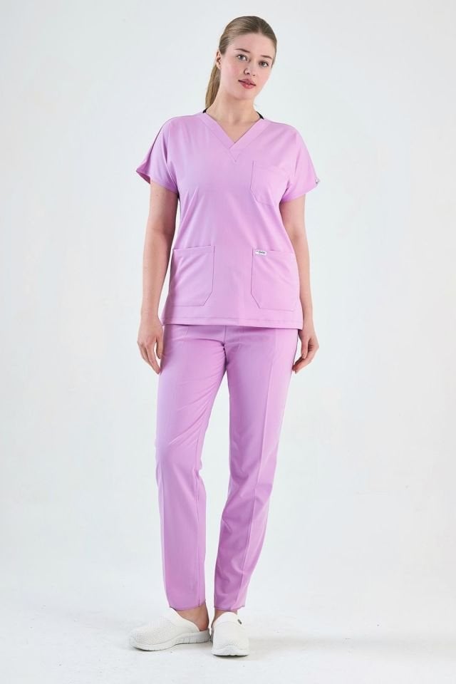 Toz Pembe Likralı Cerrahi Takım