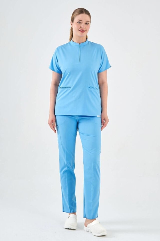 Gök Mavisi Likralı Fermuarlı Cerrahi Forma