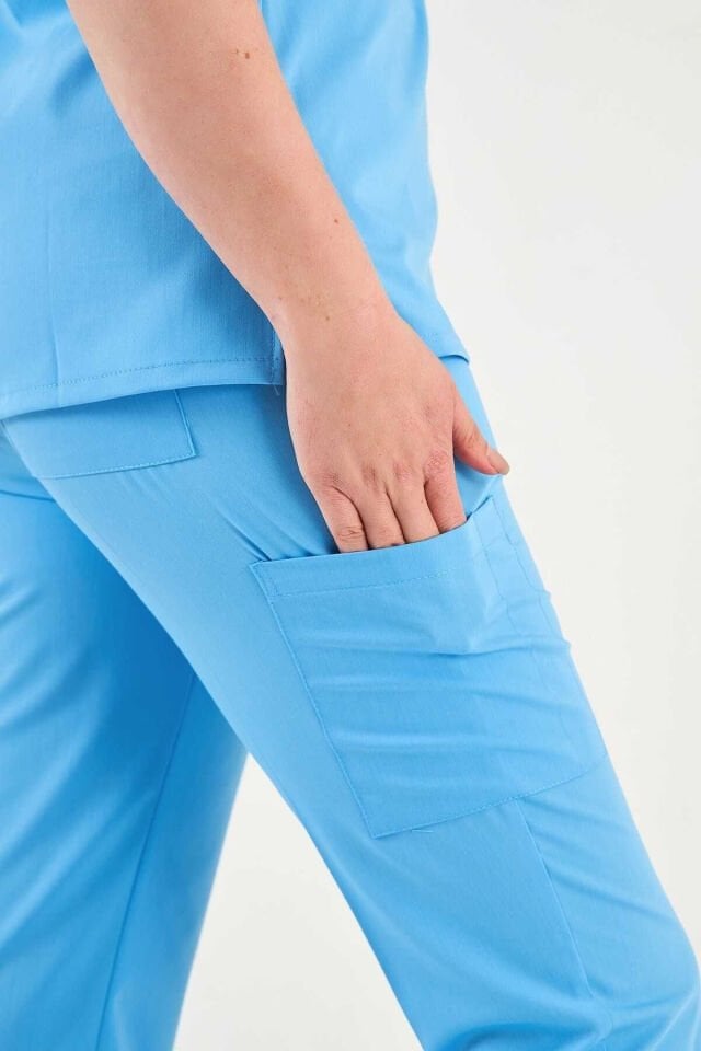 Gök Mavisi Likralı Fermuarlı Cerrahi Forma