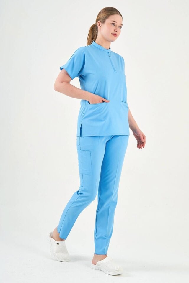 Gök Mavisi Likralı Fermuarlı Cerrahi Forma