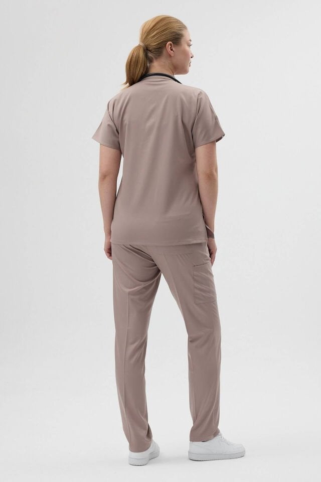 Likralı Açık Vizon Fermuar Detaylı Cerrahi Takım