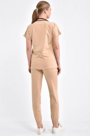 Bej Paça Lastikli Likralı Forma