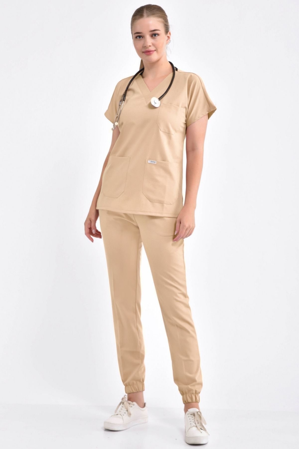 Beige Lycra Jersey with Elasticated Hem