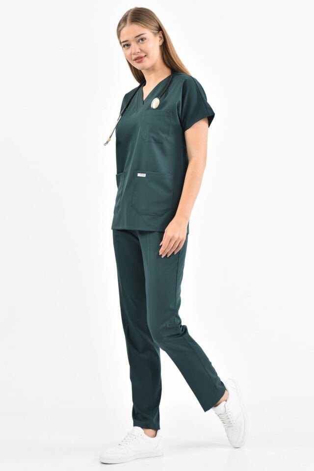 Likralı Zümrüt Yeşili Cerrahi Takım