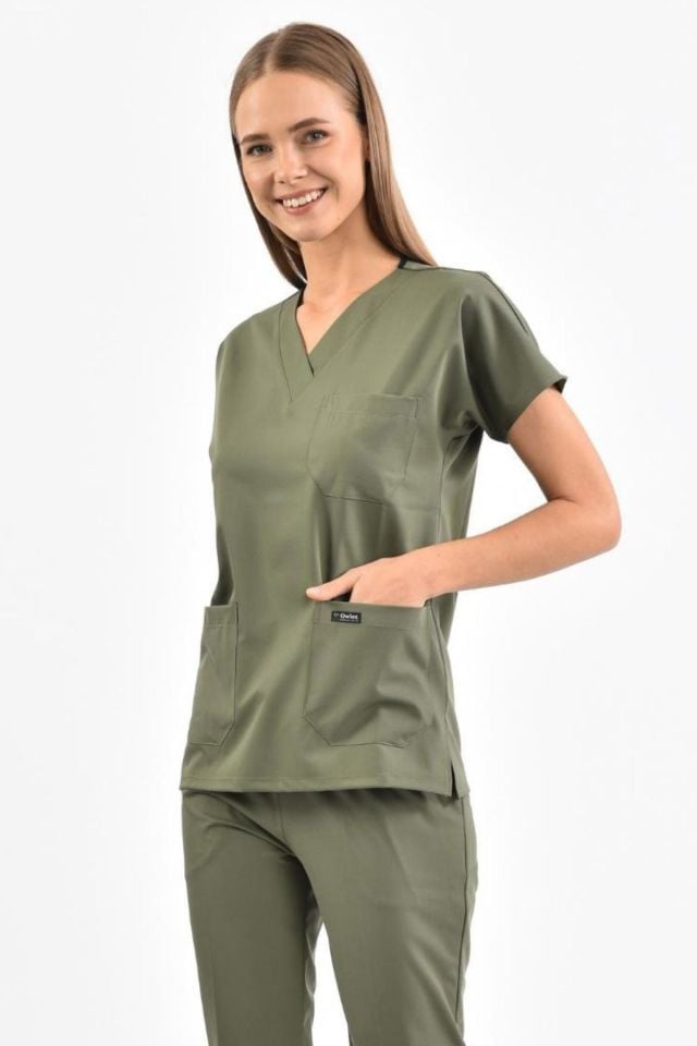 Asker Yeşili Likralı Cerrahi Üst