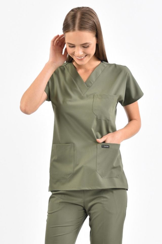 Asker Yeşili Likralı Cerrahi Üst