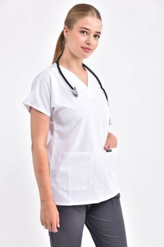 Likralı Beyaz Üst Füme Alt Kombin Takım