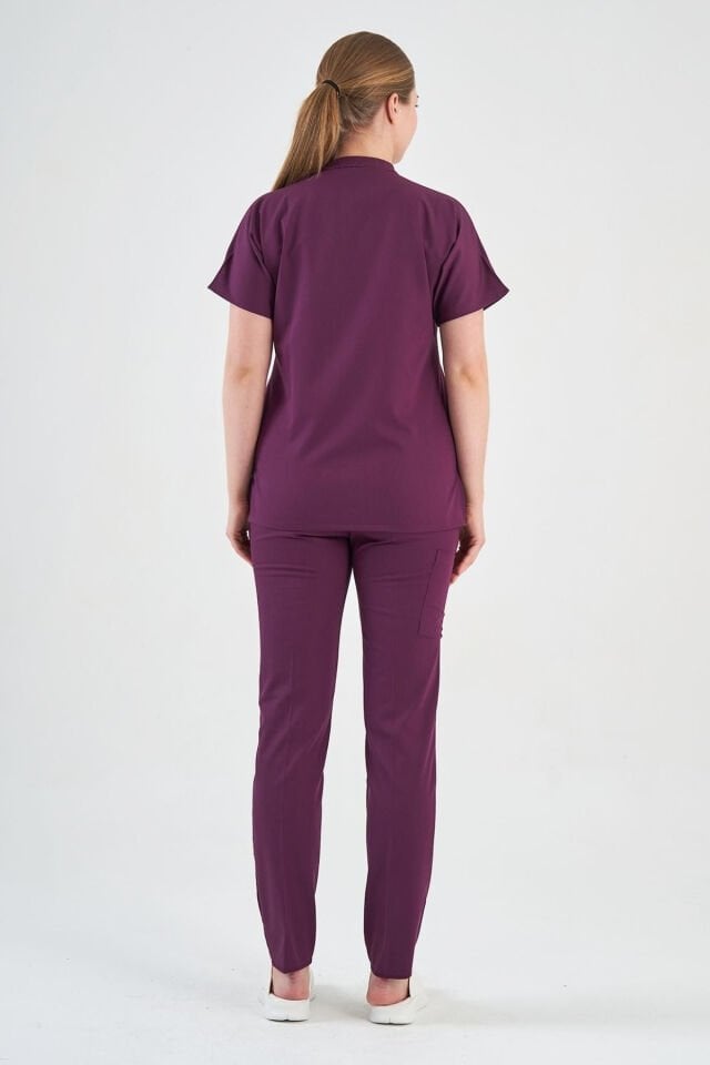 Likralı Mürdüm Fermuar Detaylı Cerrahi Takım