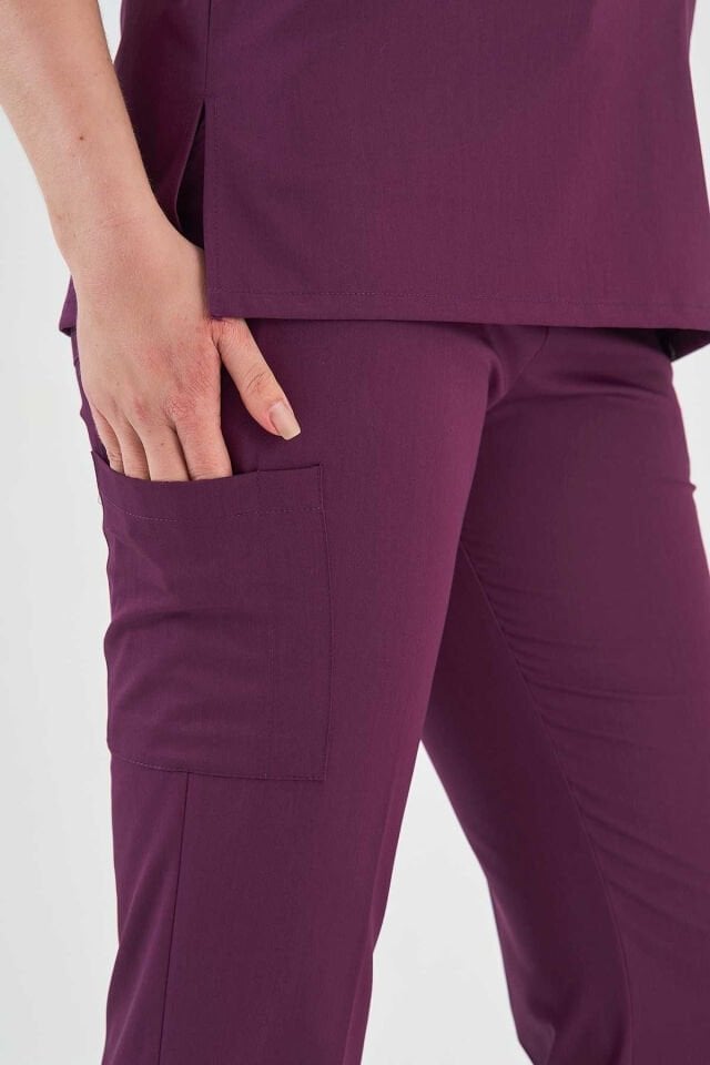 Likralı Mürdüm Fermuar Detaylı Cerrahi Takım