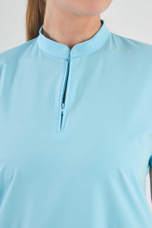 Likralı Buz Mavisi Fermuar Detaylı Cerrahi Takım