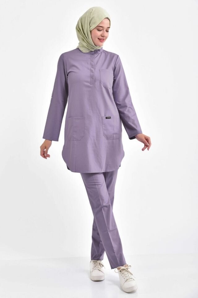 Soft Lila Likralı Cerrahi Tesettür Takım