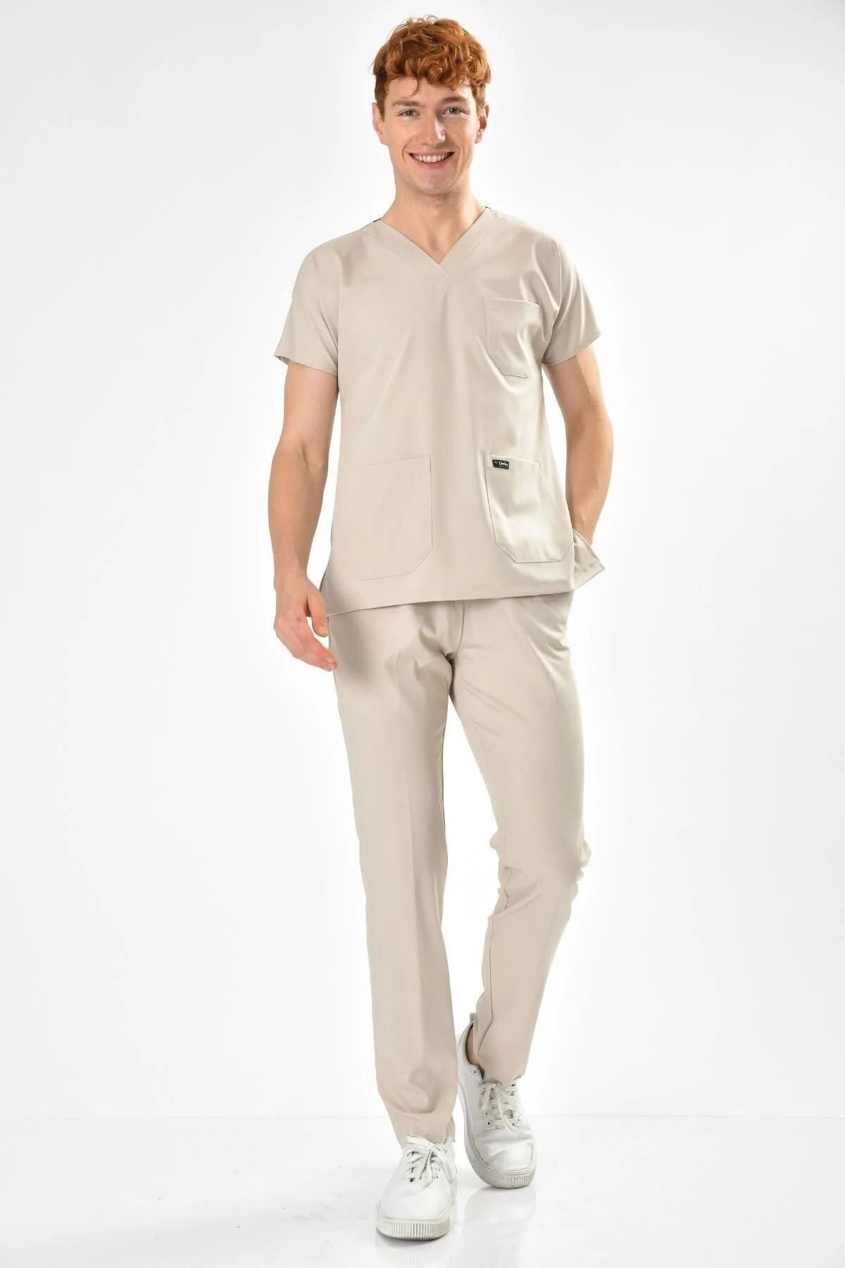 Bej Likralı Scrubs Forma