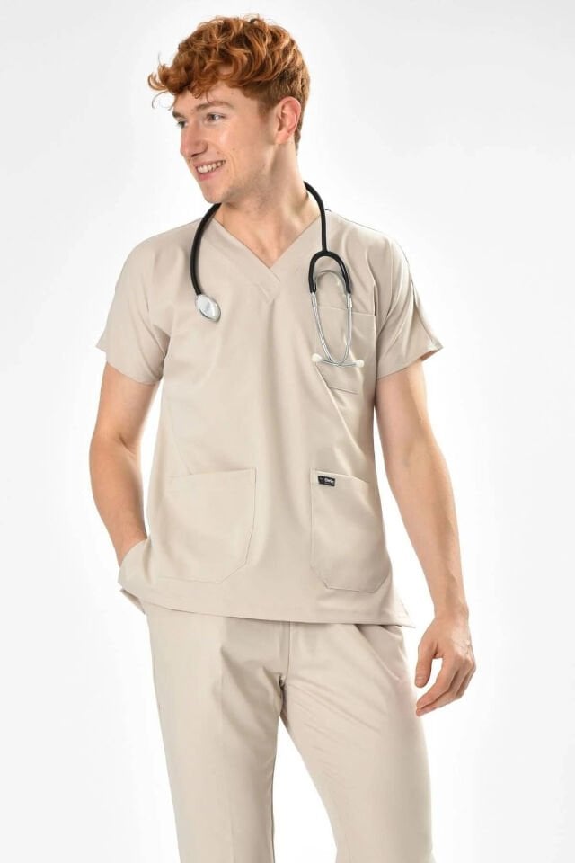 Bej (Moth) Likralı Scrubs Forma