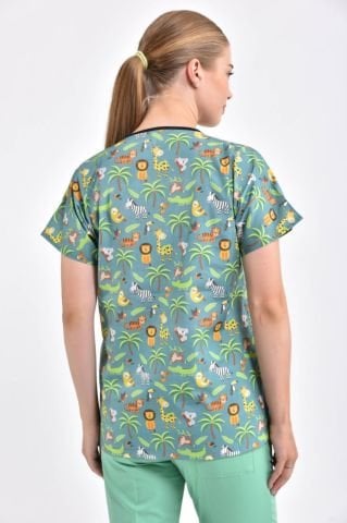 Hayvanat Bahçesi Desenli Cerrahi Forma Üst