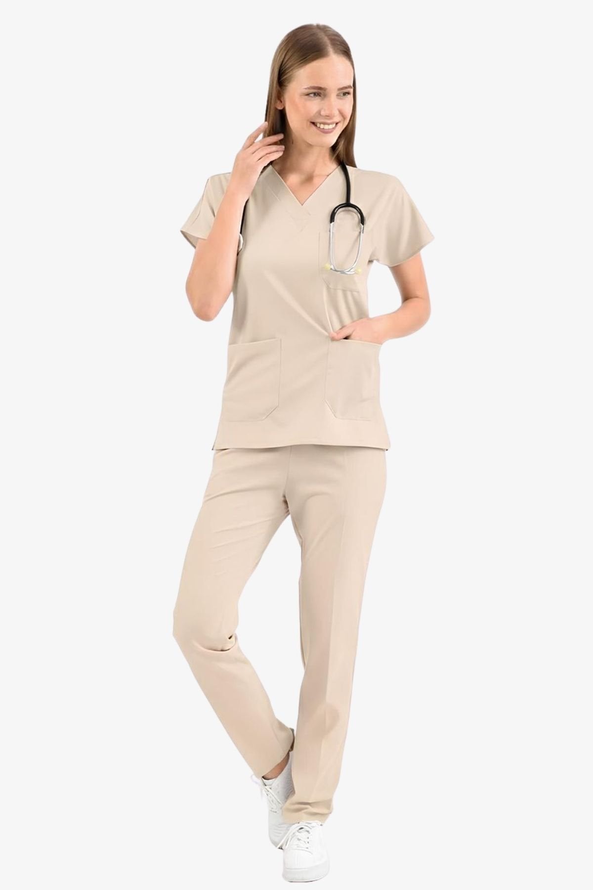 Bej (Moth) Likralı Scrubs Forma