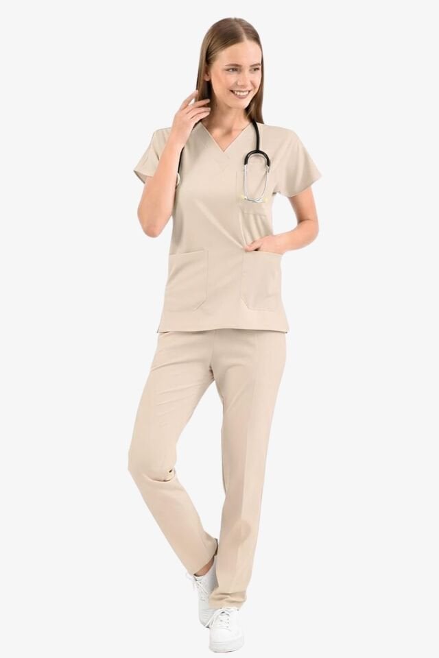 Bej (Moth) Likralı Scrubs Forma