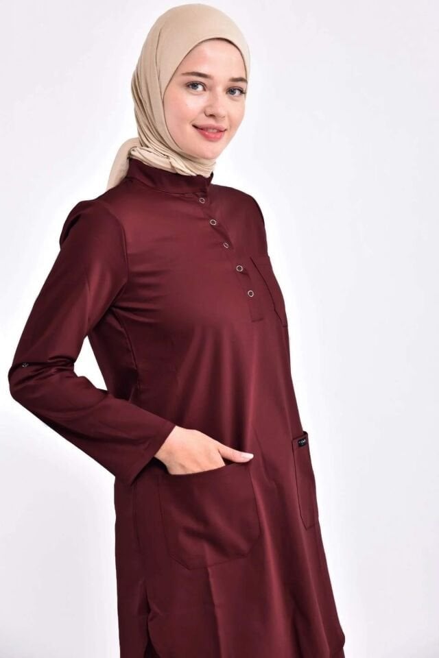 Bordo Likralı Tesettür Üst