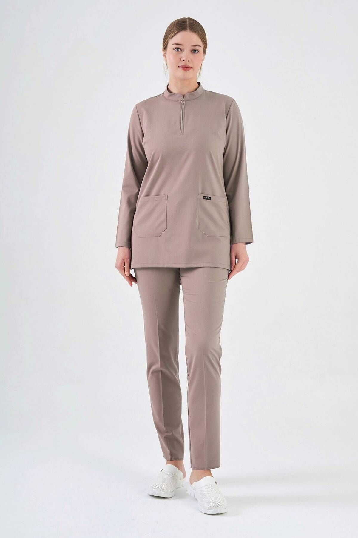 Likralı Açık Vizon Tunik Boy Takım