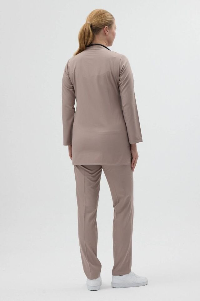 Likralı Açık Vizon Tunik Boy Takım