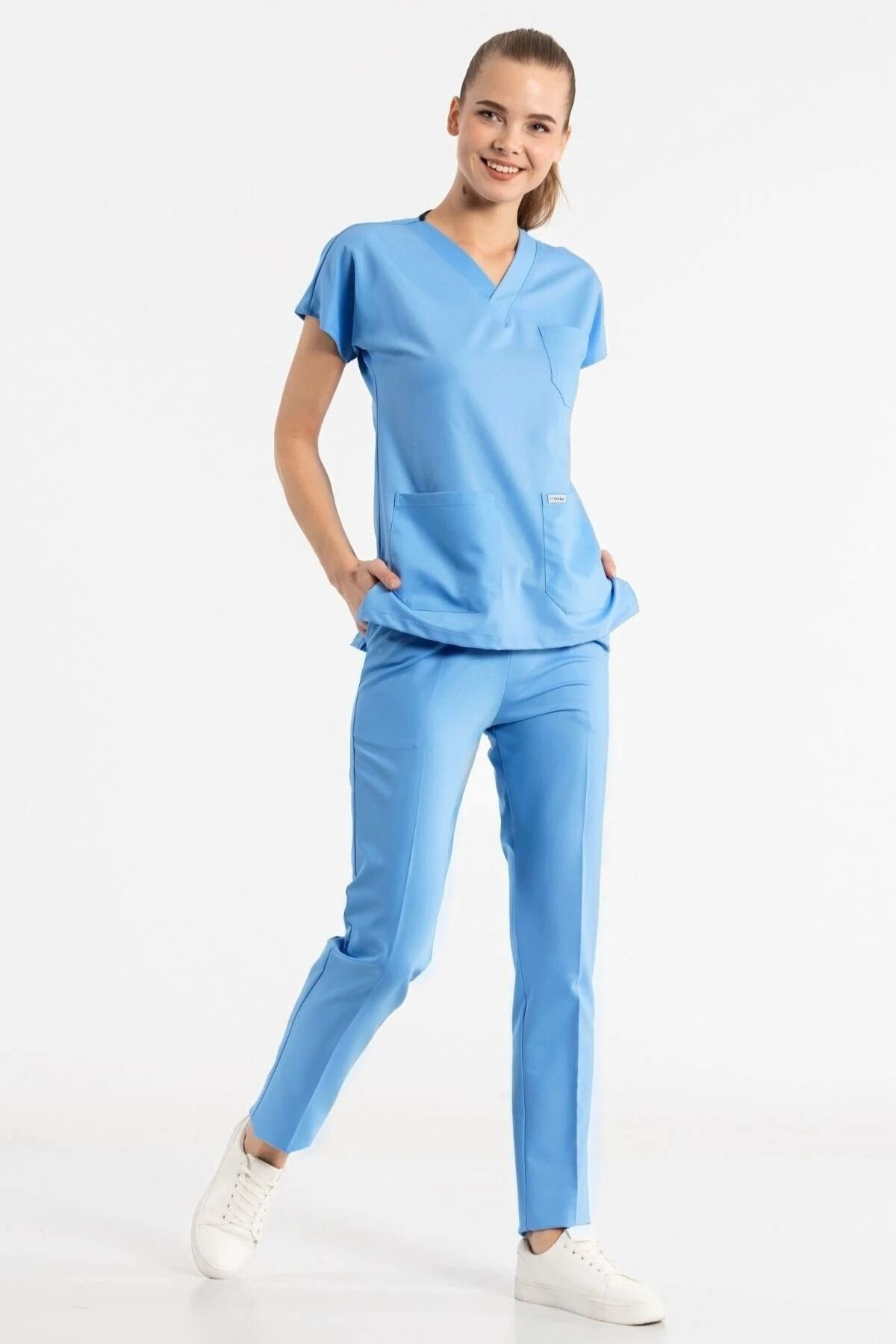 Alaska Mavisi Likralı Scrubs Forma