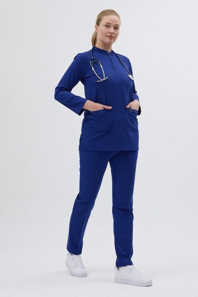 Likralı Saks Mavisi Tunik Boy Takım