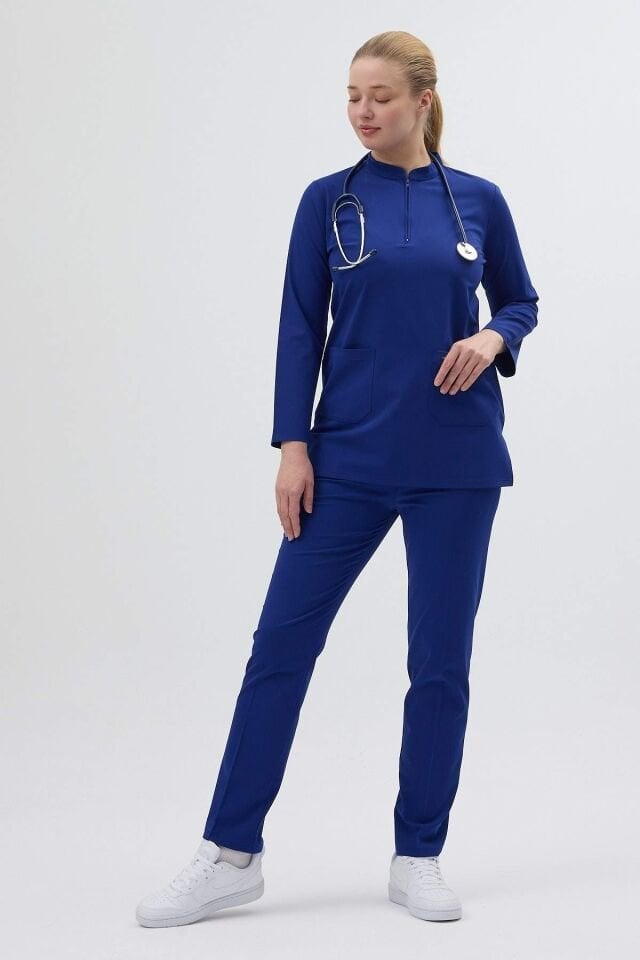 Likralı Saks Mavisi Tunik Boy Takım