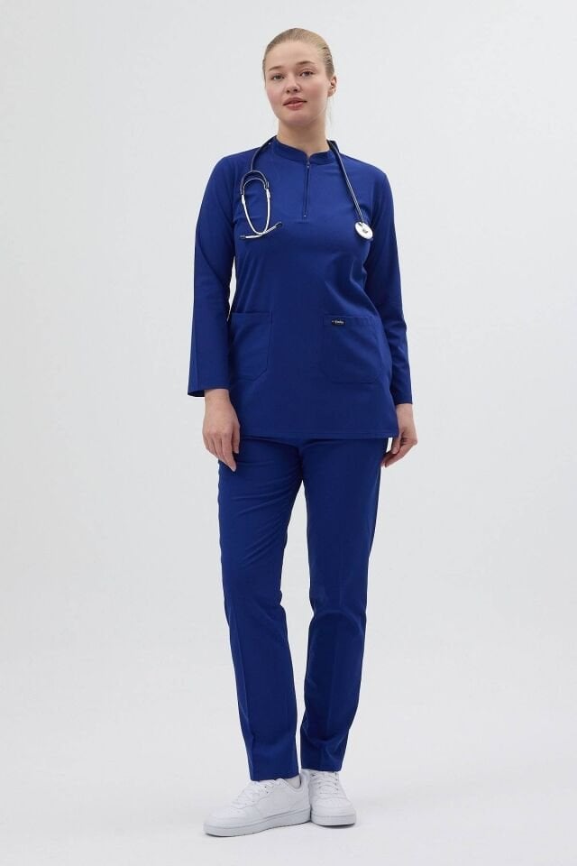 Likralı Saks Mavisi Tunik Boy Takım