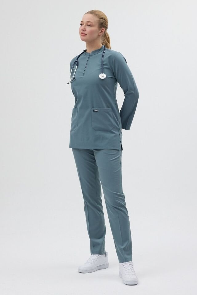 Likralı Antrasit Mavi Tunik Boy Takım