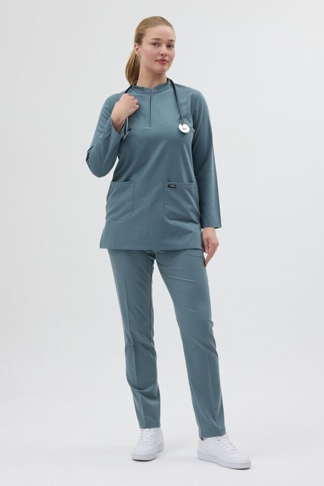 Anthracite Blue Lycra Tunic Set