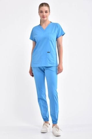 Okyanus Mavisi Paça Lastikli Likralı Takım