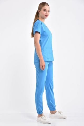 Okyanus Mavisi Paça Lastikli Likralı Takım