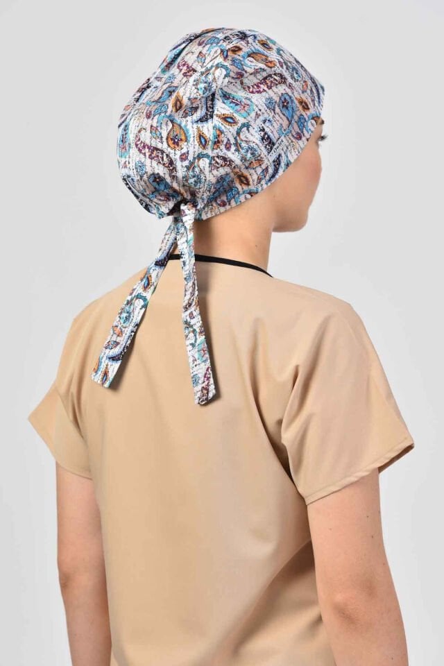 Şal Desenli Krem Tesettür Bone